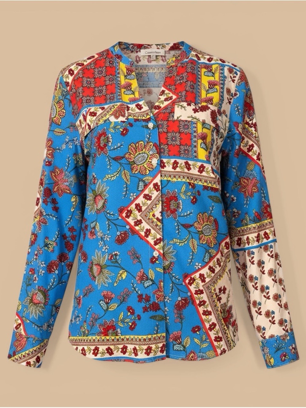 Calvin Klein Bright Floral Patchwork Top - Blue, Red, Yellow